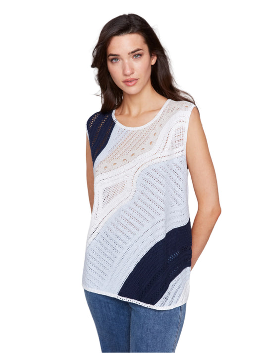 Sleeveless Printed Crew Neck Knit Top C4596