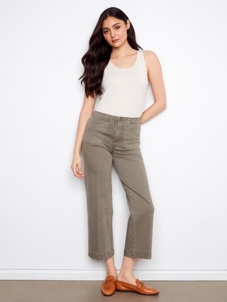 Cropped Wide Leg Colored Twill Pants With Patch Pockets - C5660R/618A - Style CoastCharlie B690178730573
