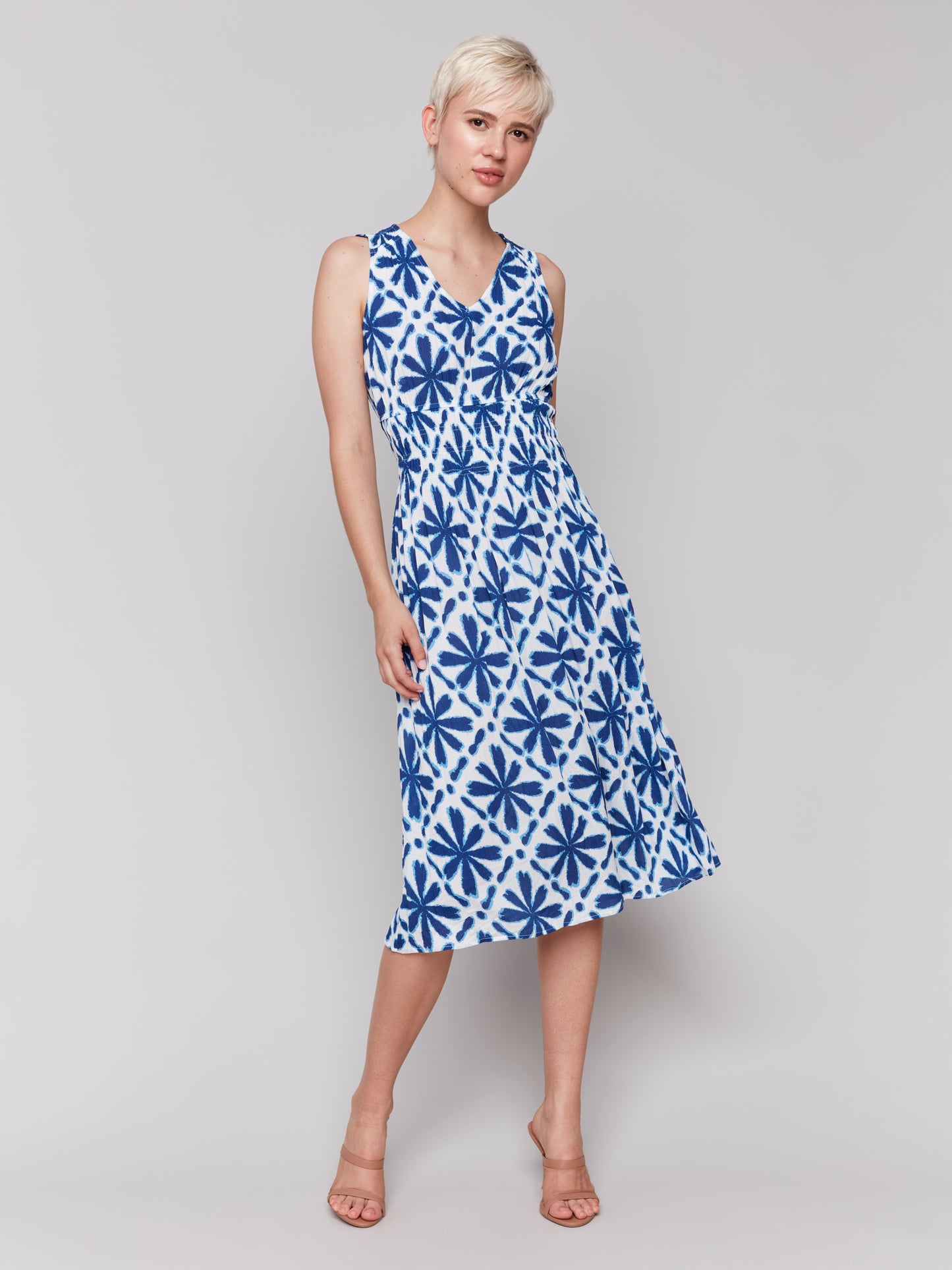 Printed Sleeveless V Neck Dress C3191P